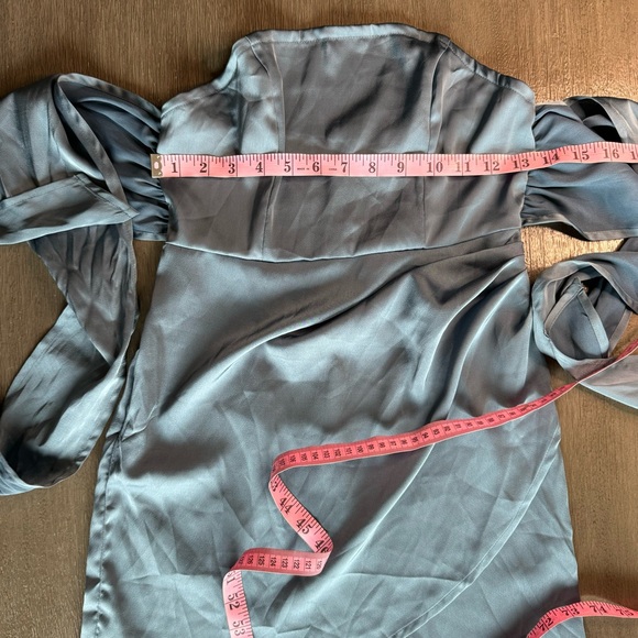 NWT Cider Dark Teal Blue Satin Mini Dress Strapless Tie XS - Picture 9 of 10